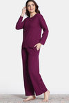 Zivame Knit Cotton Pyjama Set - Plum Caspia — thumbnail 3